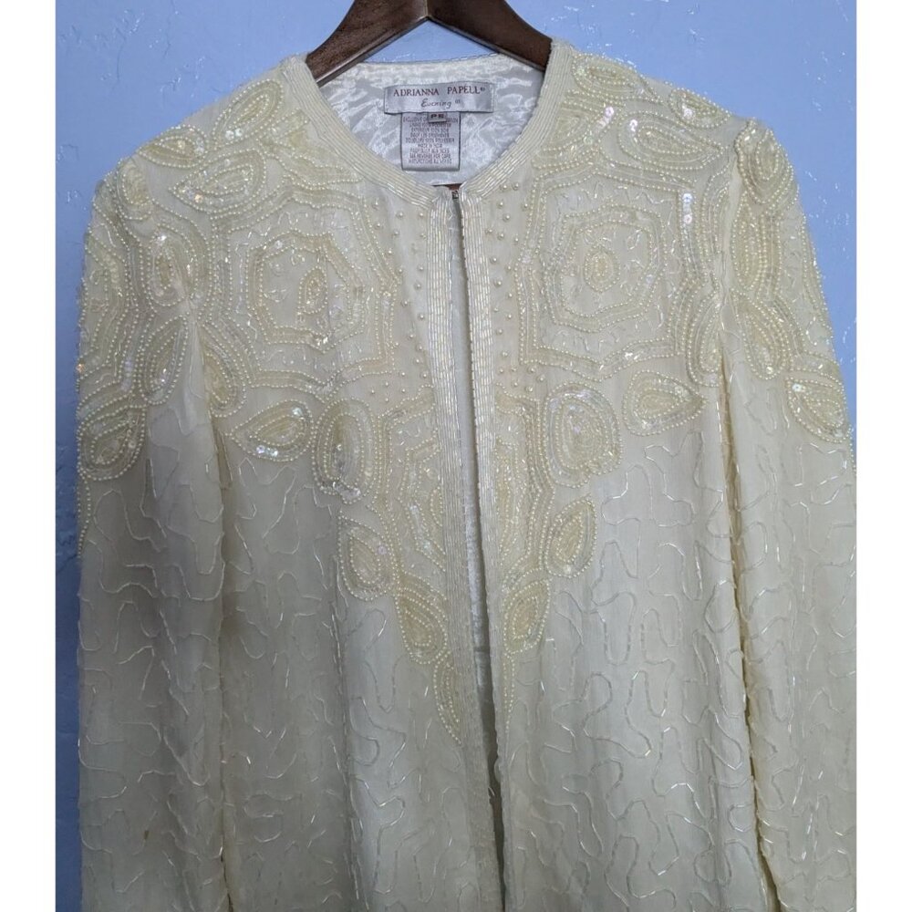 Adrian Papier Womens Ivory Beaded Silk Jacket 24 sz PS Evening